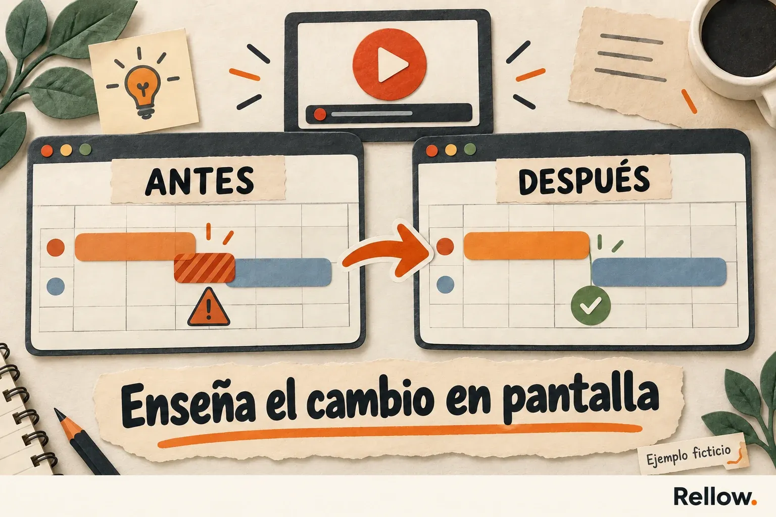 Antes y después de un cuadrante: dos turnos se solapan y, tras corregirlos en pantalla, quedan consecutivos.